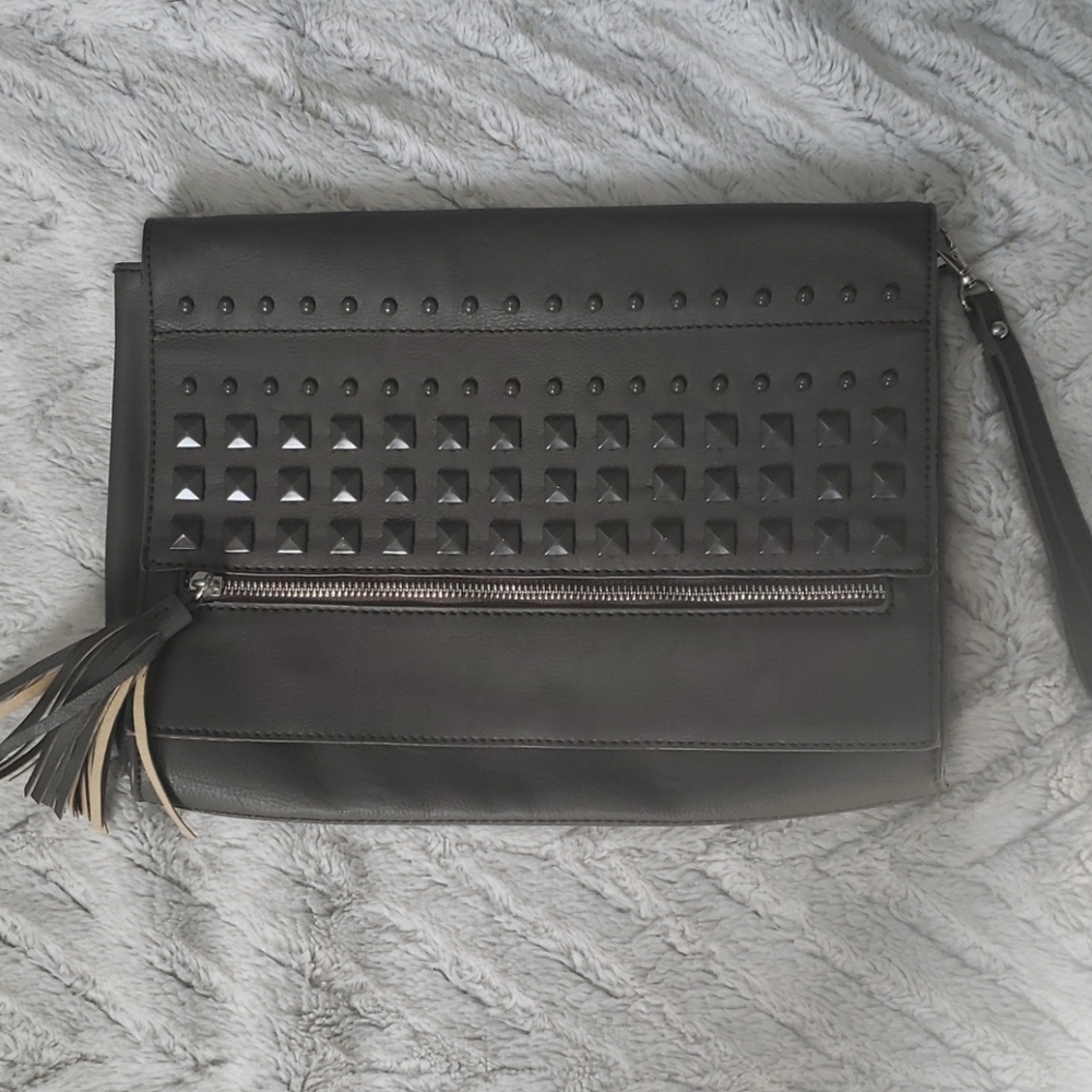 Cesca large gray envelope clutch purse wristlet